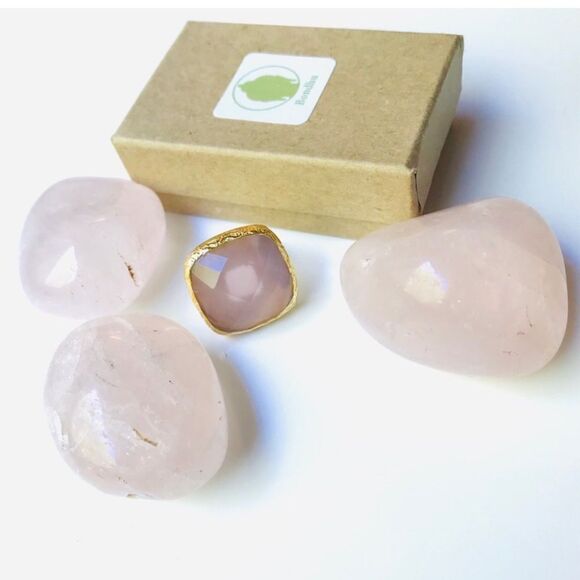 Genuine Rose Quartz 14K Plated Adjustable Ring NWT - Picture 3 of 6